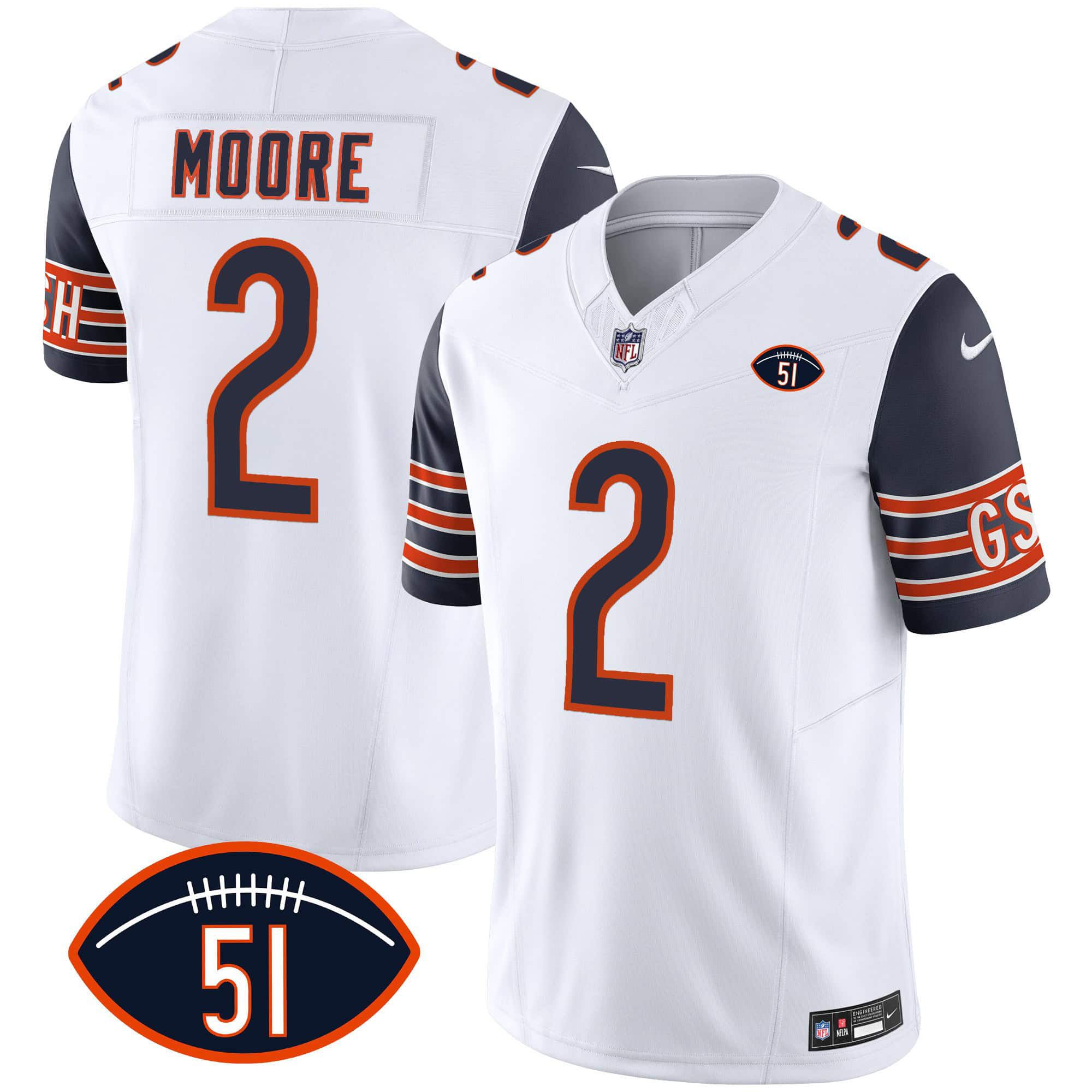 Men Chicago Bears #2 Moore White 2024 Nike Patch GSH Vapor NFL Jersey style 1->indianapolis colts->NFL Jersey